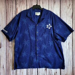 KY's 3XL Made in Hawaii Shirt Blue Palm Embroidered Turtle Short Sleeves Cotton